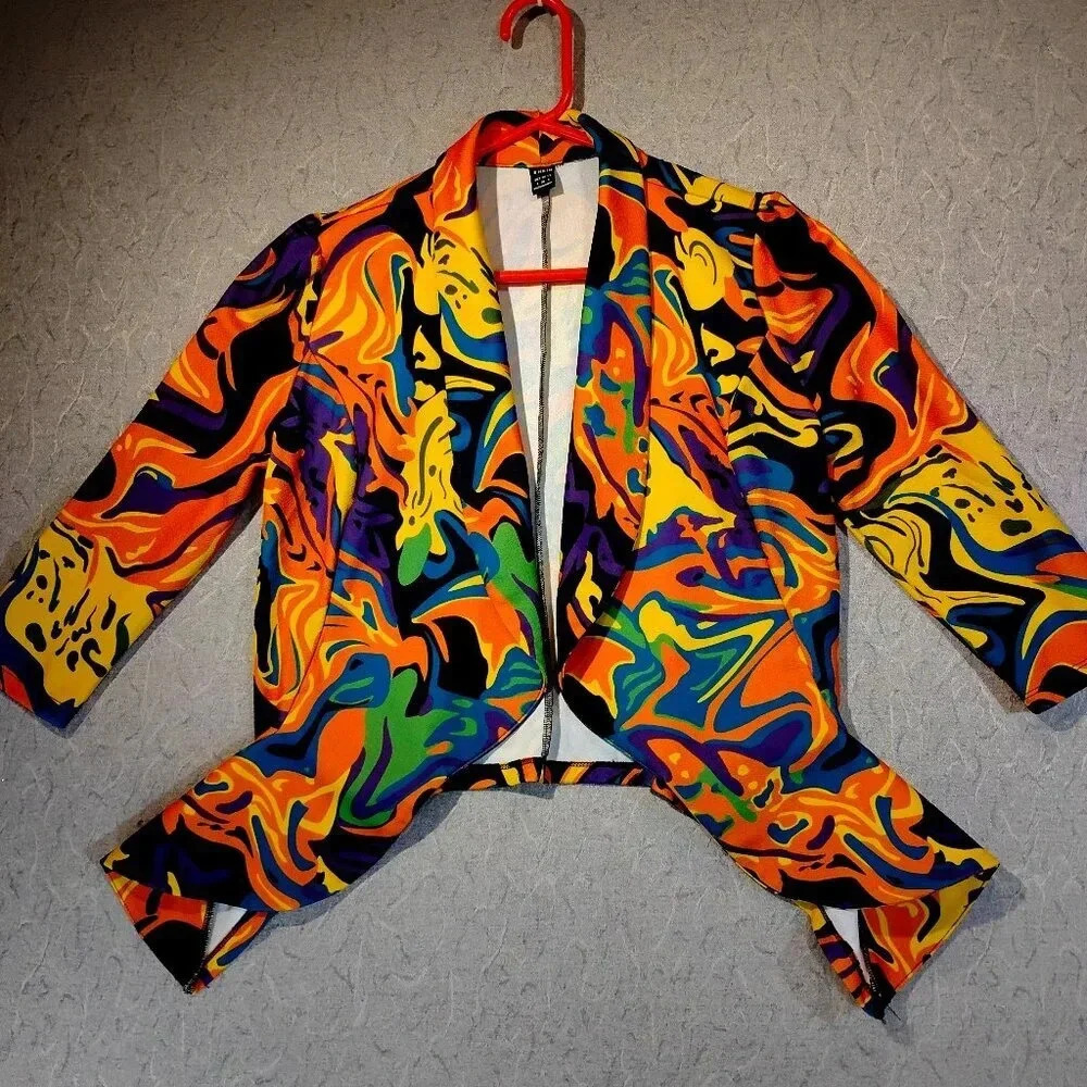 Shein NWOT Women's Orange & Purple Long Sleeve Blazer with Tails  Size S - US 4